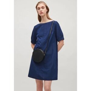 cos a line sleeveless mini dress COS Women's V-Neck Open-Back Mini Dress in Navy | Linen